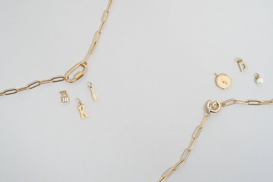 18K Gold PVD Paperclip Carabiner Necklace: Gold / 16+2
