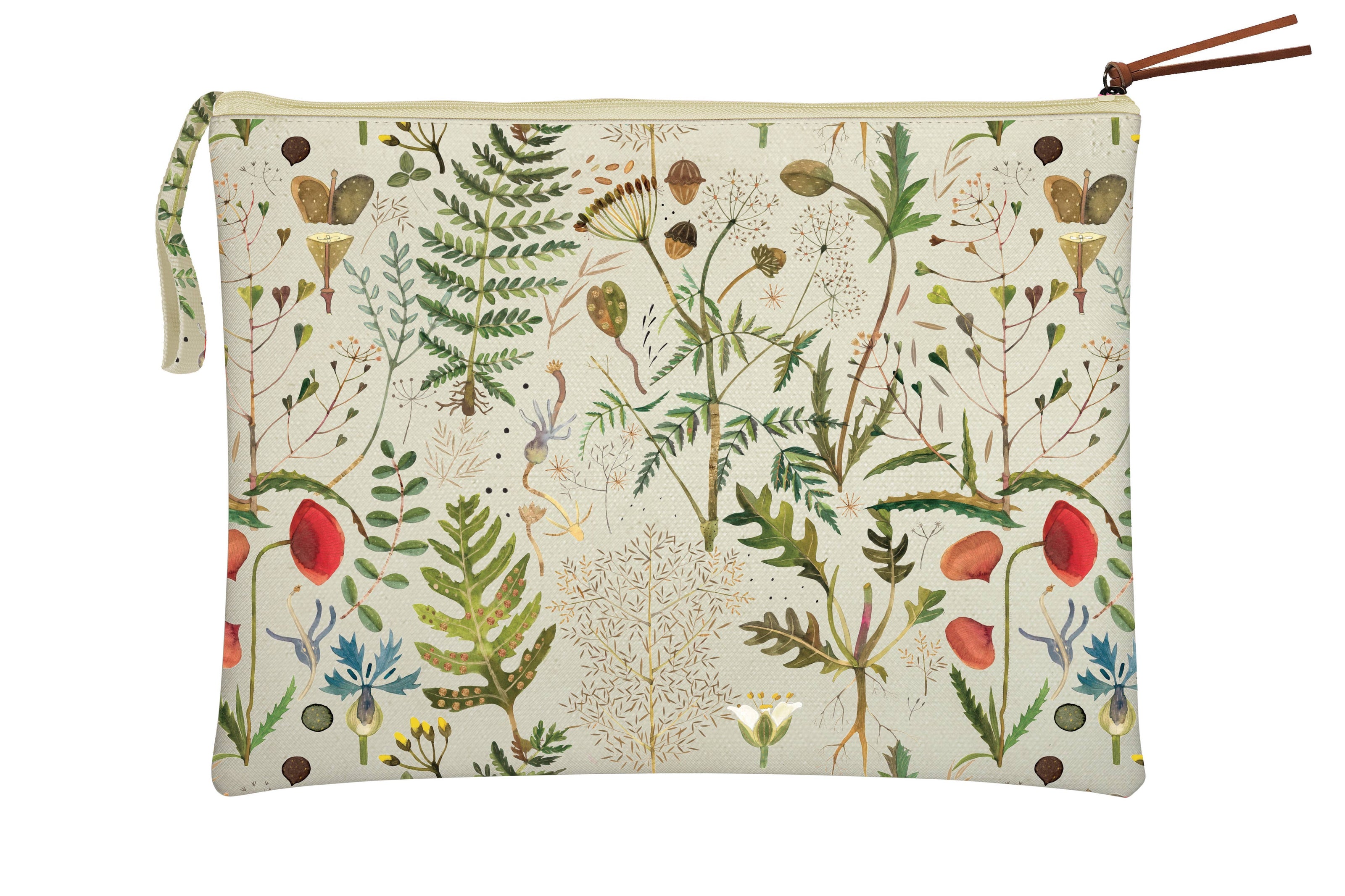 Canvas Flat Pouch/Laptop Sleeve - Greens and Flowers