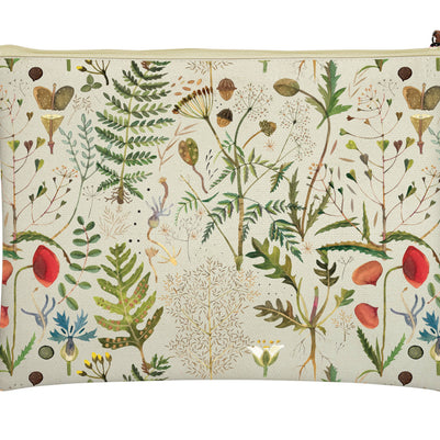 Canvas Flat Pouch/Laptop Sleeve - Greens and Flowers