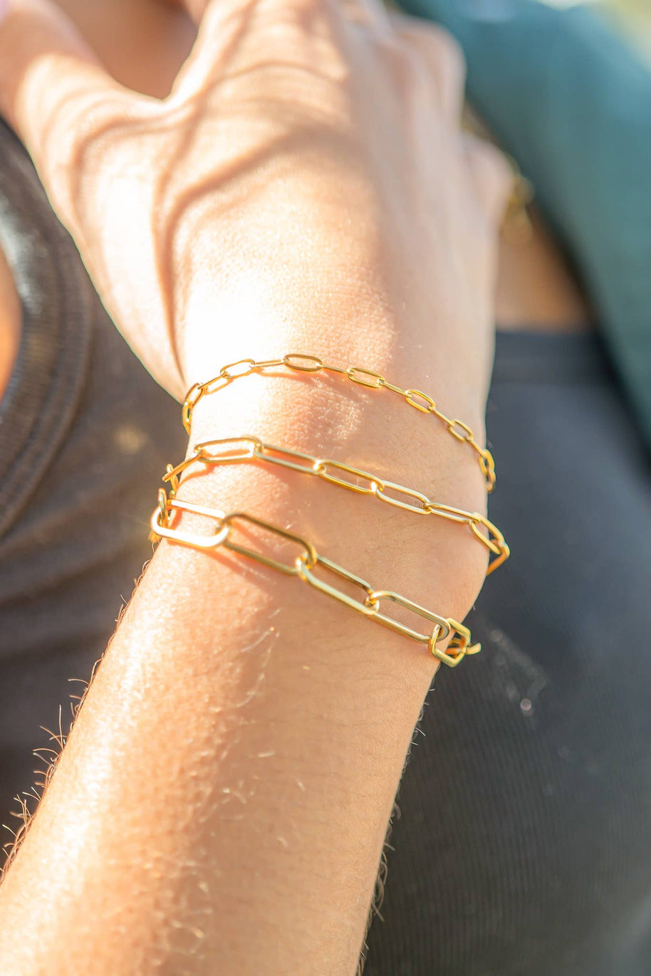 Gold or Silver Stainless Steel Paperclip Chain Bracelet + Extension: Stainless / 2.5mm