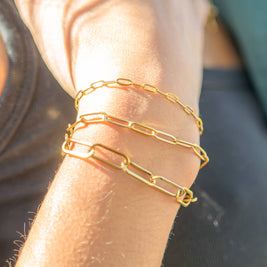 Gold or Silver Stainless Steel Paperclip Chain Bracelet + Extension: Stainless / 2.5mm