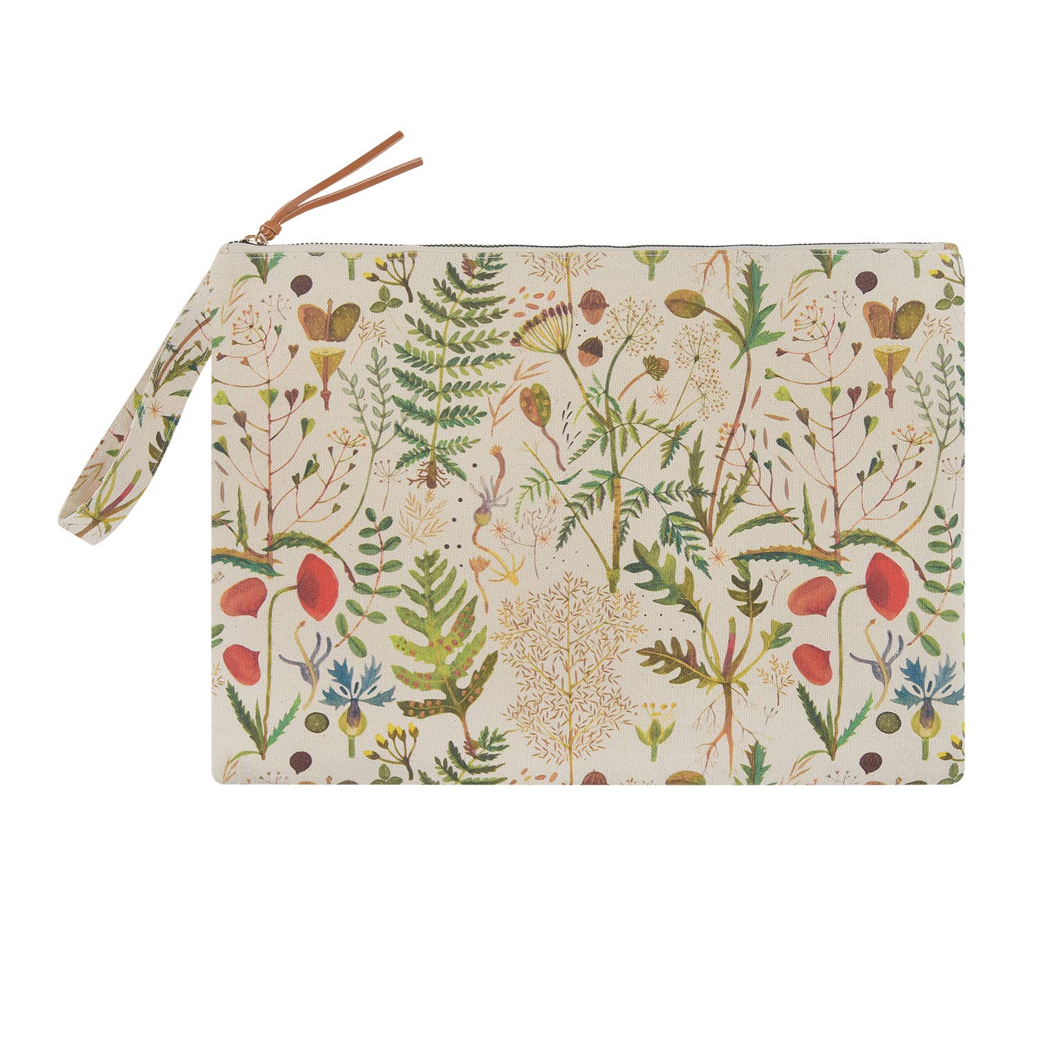 Canvas Flat Pouch/Laptop Sleeve - Greens and Flowers