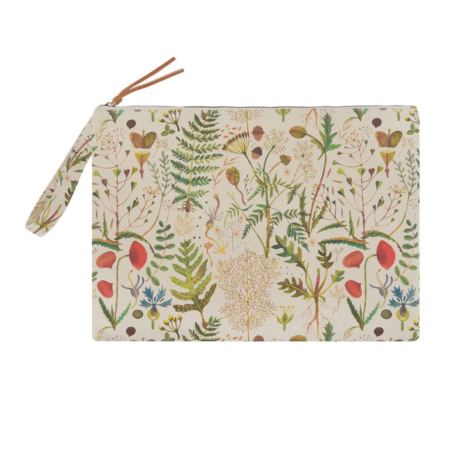 Canvas Flat Pouch/Laptop Sleeve - Greens and Flowers
