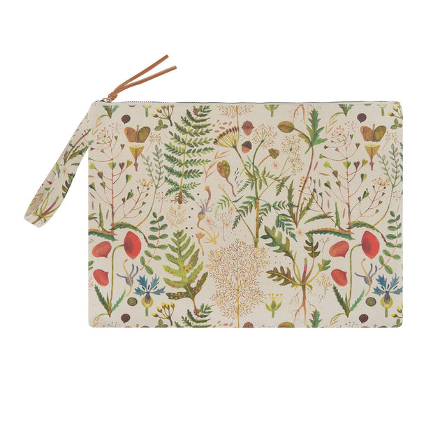 Canvas Flat Pouch/Laptop Sleeve - Greens and Flowers