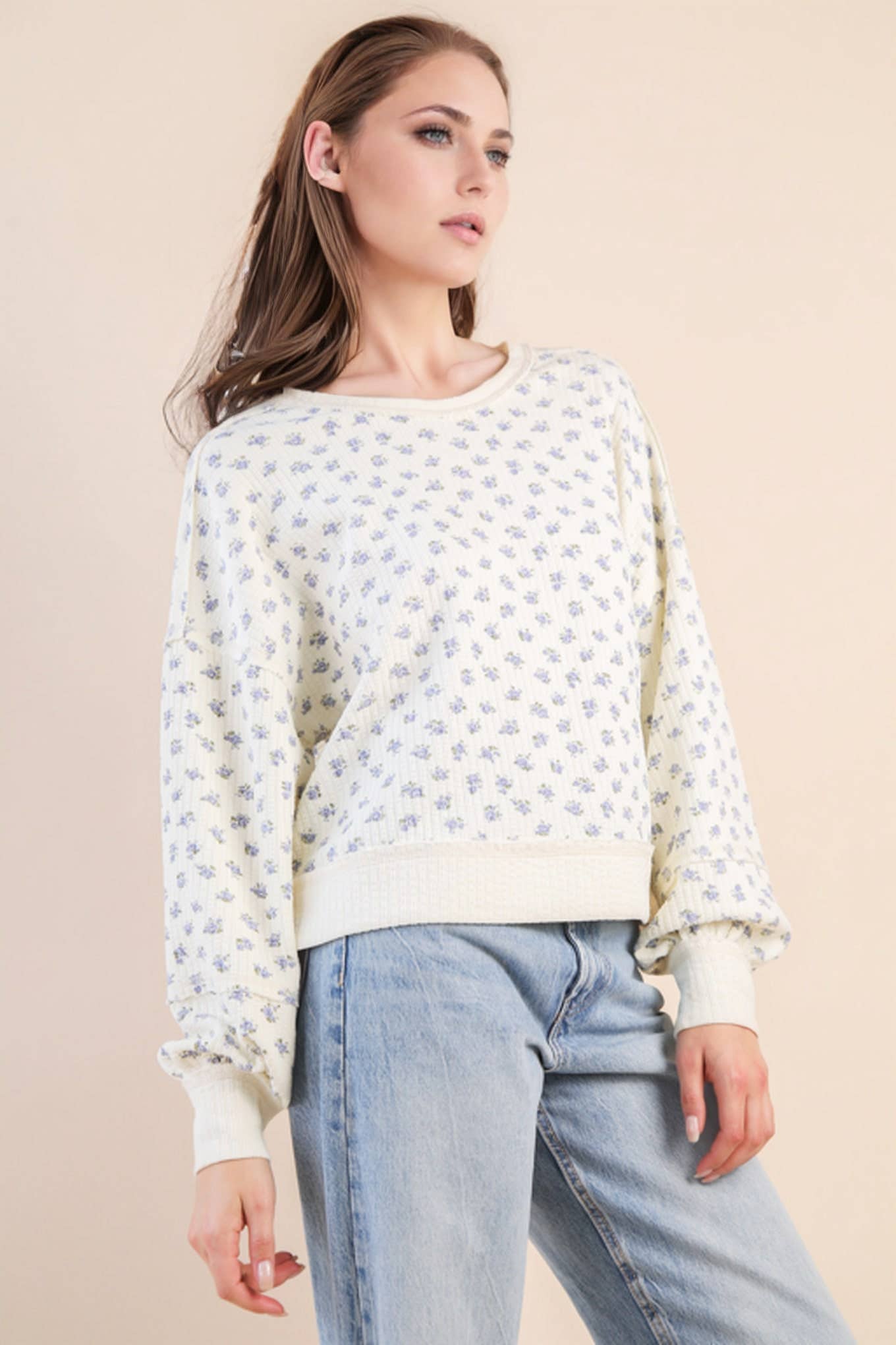 Flora-Oversized Floral Printed Casual Knit Top