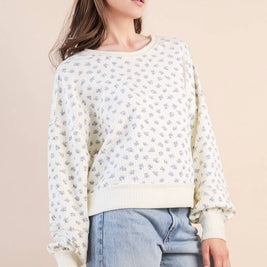 Flora-Oversized Floral Printed Casual Knit Top
