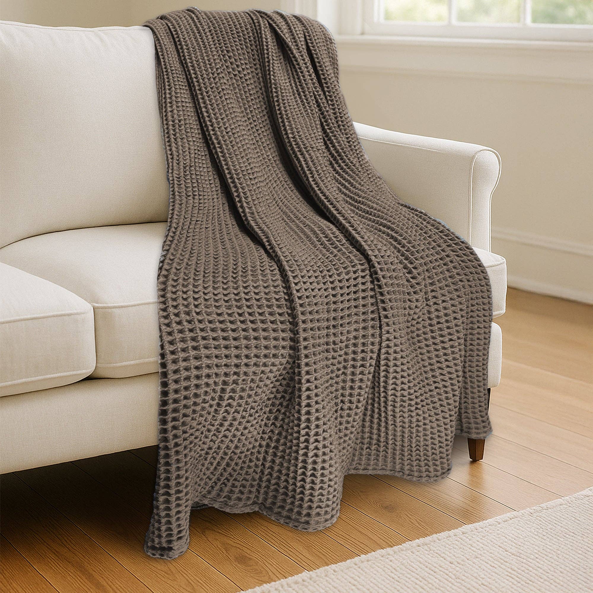 Waffle Blanket Throw: Off-White or Taupe