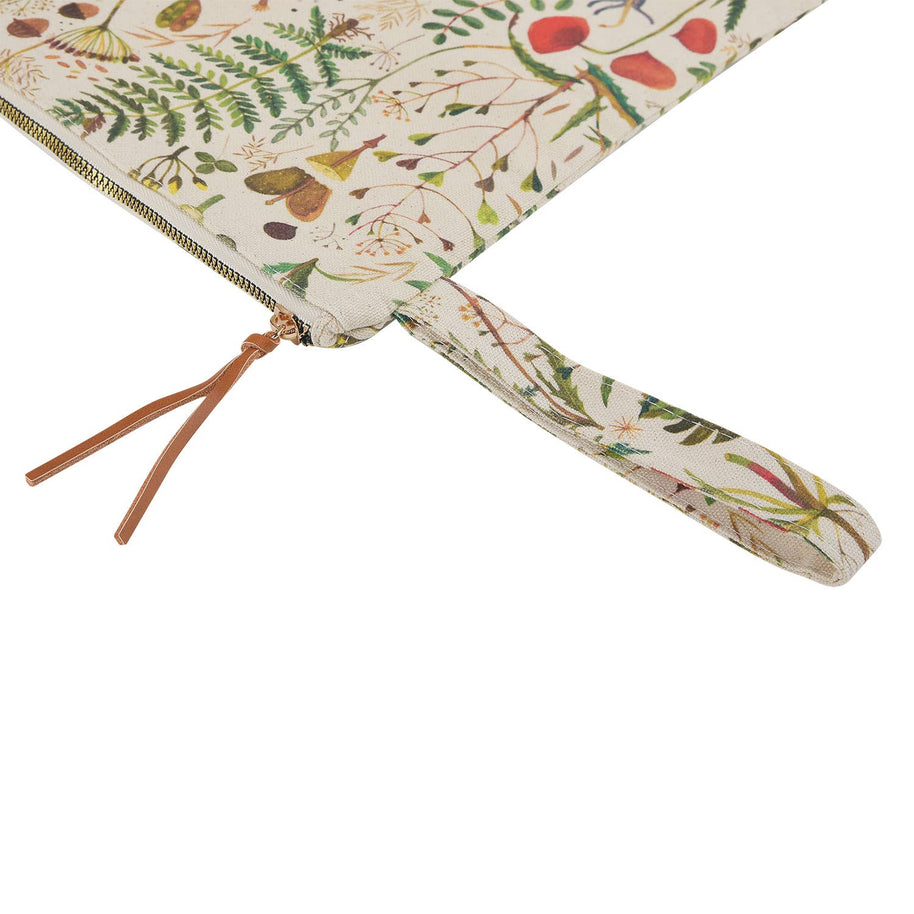 Canvas Flat Pouch/Laptop Sleeve - Greens and Flowers