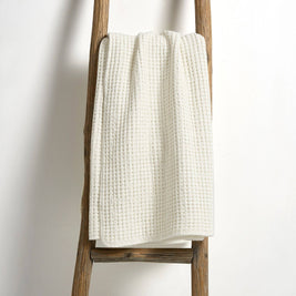 Mills Waffle Quilted Throw Blanket: Cream