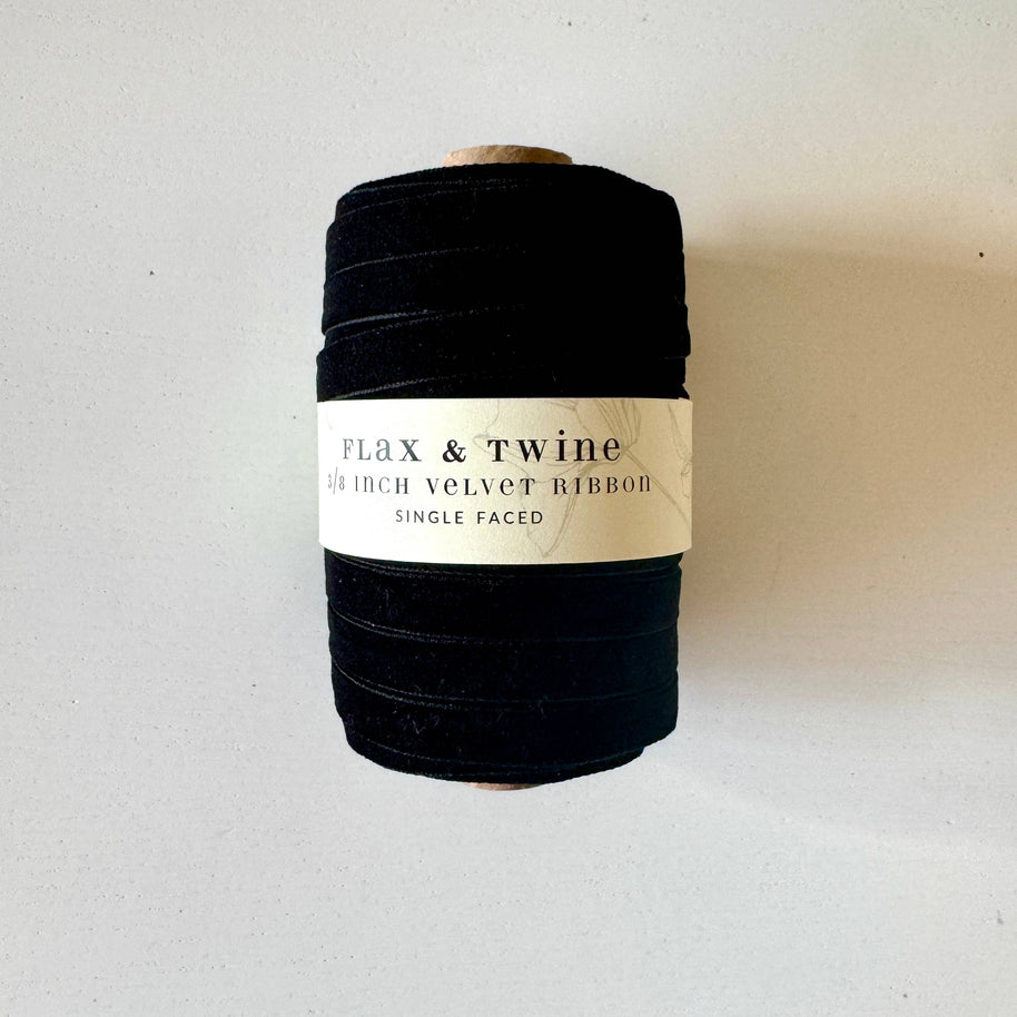 Flax & Twine 3/8" Velvet Ribbon - 30 Yards: Obsidian