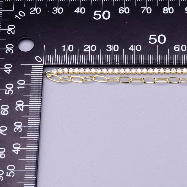 7" Gold Filled 2mm Half Tennis Half Paperclip Chain Bracelet