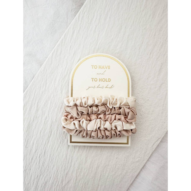 5PC Skinny Silk Hair Tie Scrunchie Set: NEUTRAL / ONE SIZE