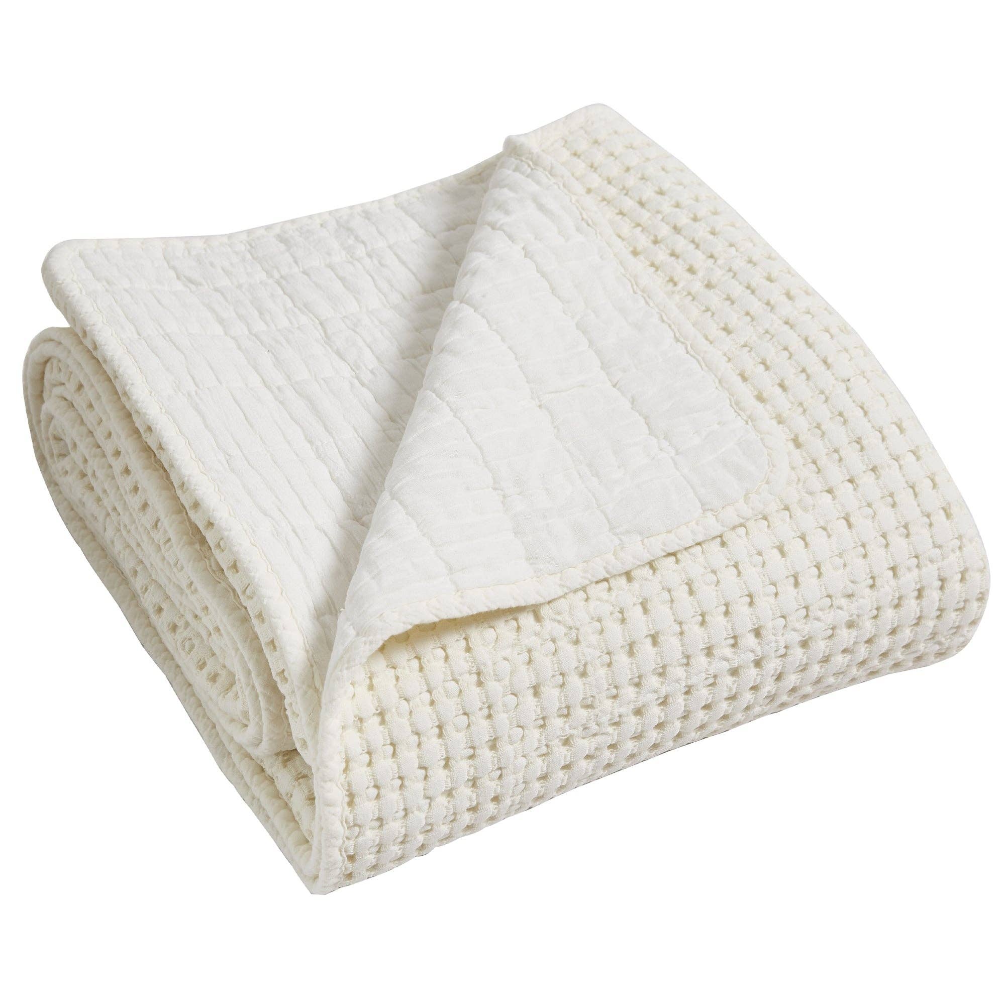 Mills Waffle Quilted Throw Blanket: Cream