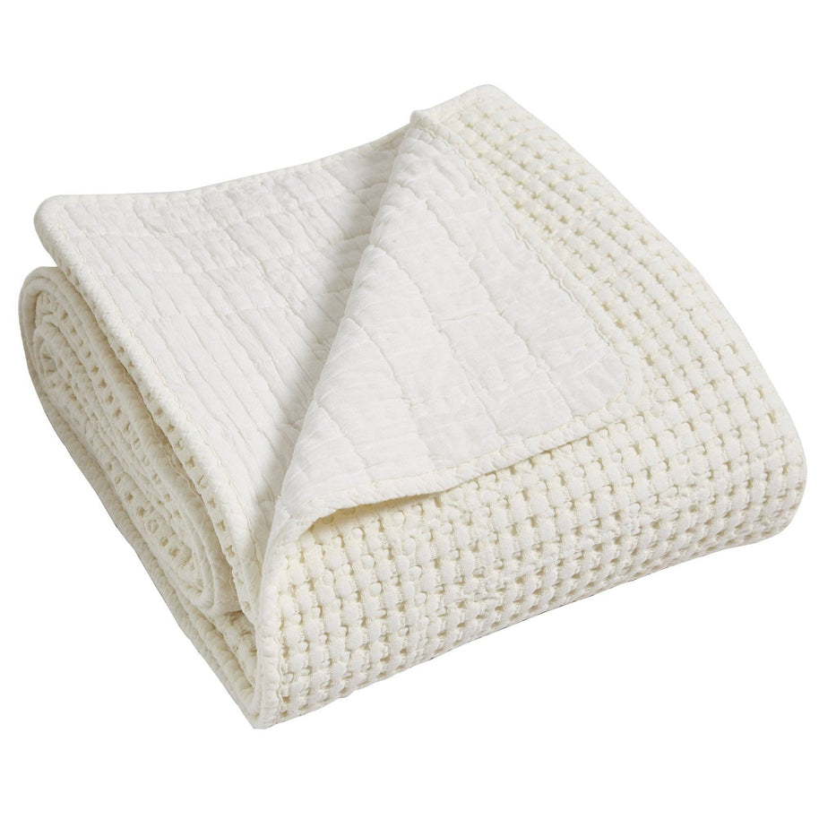 Mills Waffle Quilted Throw Blanket: Cream