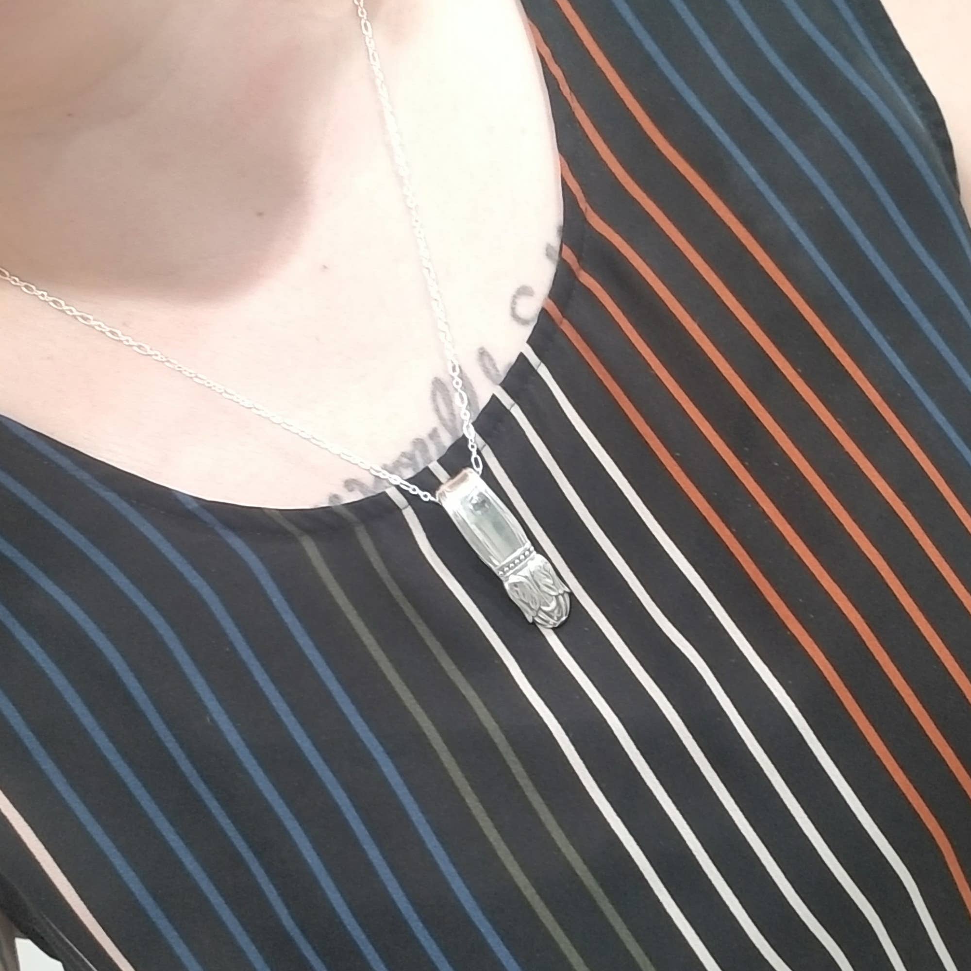 Vertical Silverplate Spoon Necklace-Random Patterns