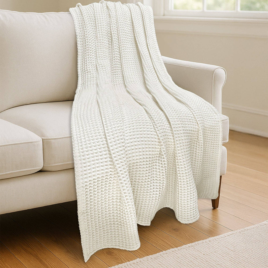 Waffle Blanket Throw: Off-White or Taupe