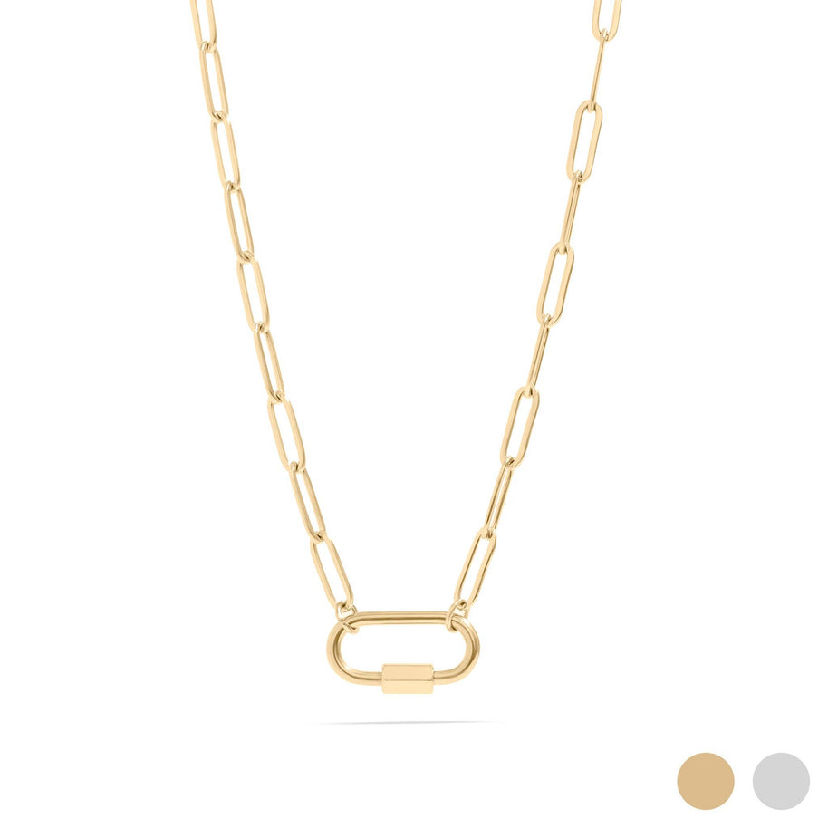 18K Gold PVD Paperclip Carabiner Necklace: Gold / 16+2"