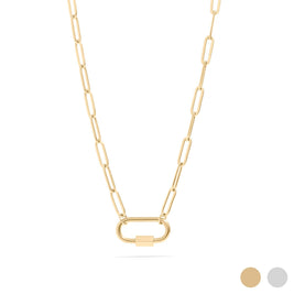 18K Gold PVD Paperclip Carabiner Necklace: Gold / 16+2