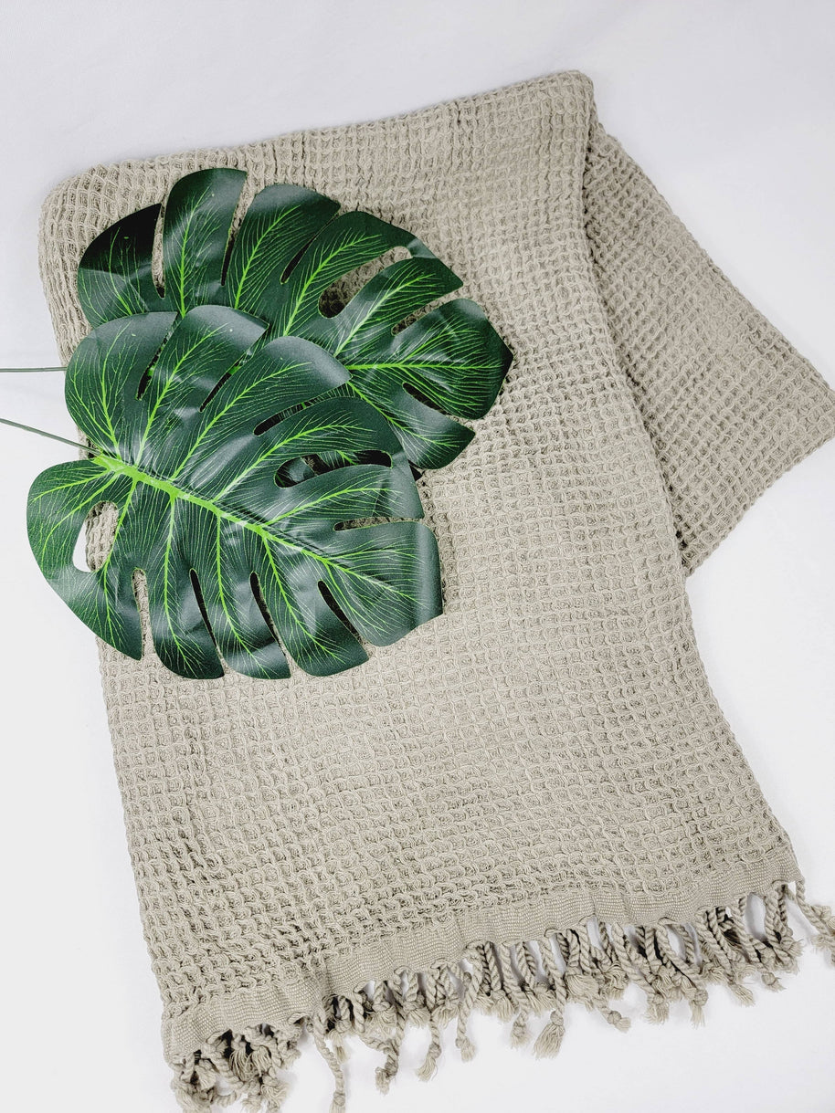 Waffle Throw Blanket, Cotton Waffle Bundle 39x64" : Vintage Army Green