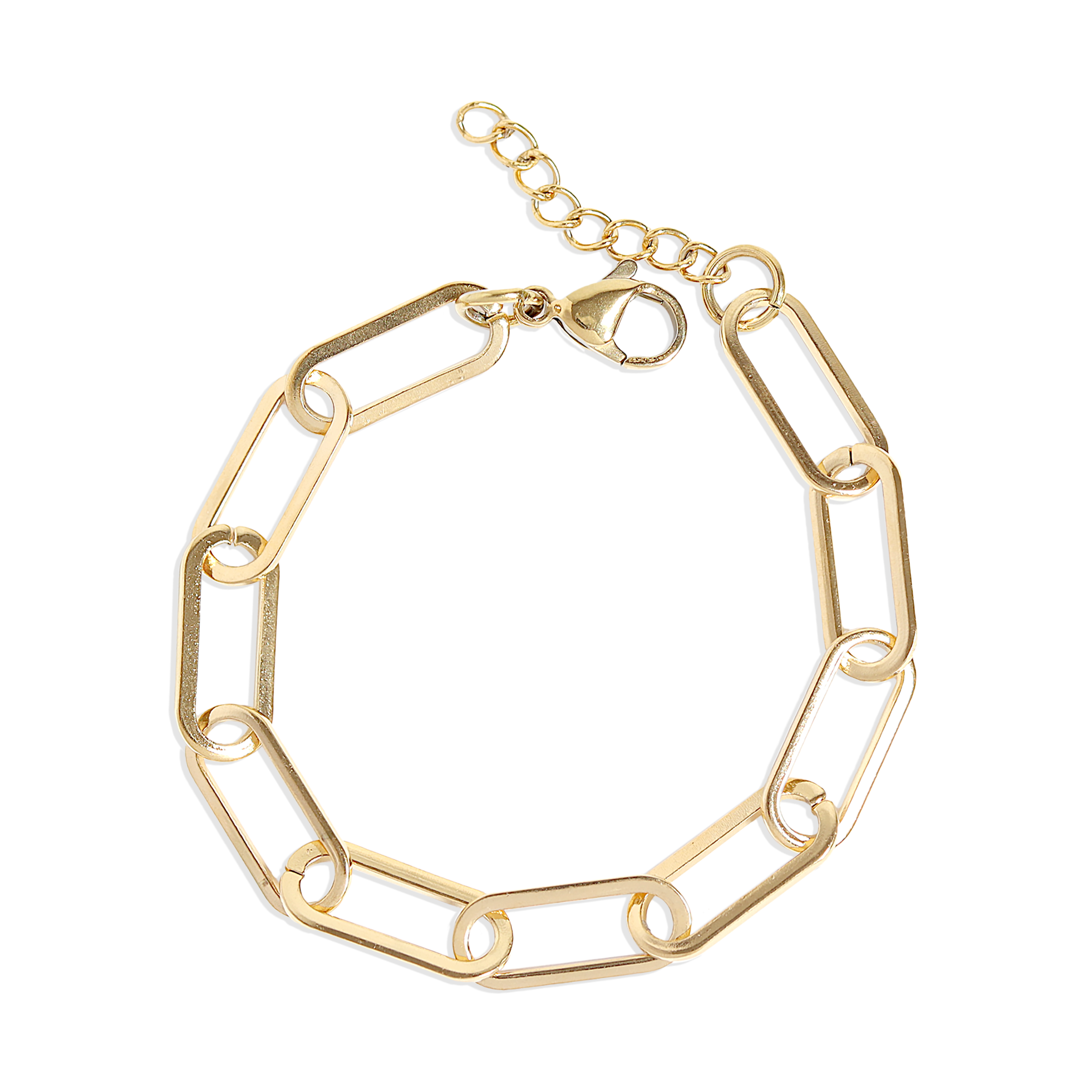 Gold or Silver Stainless Steel Paperclip Chain Bracelet + Extension: Gold  or Silver  6.5mm