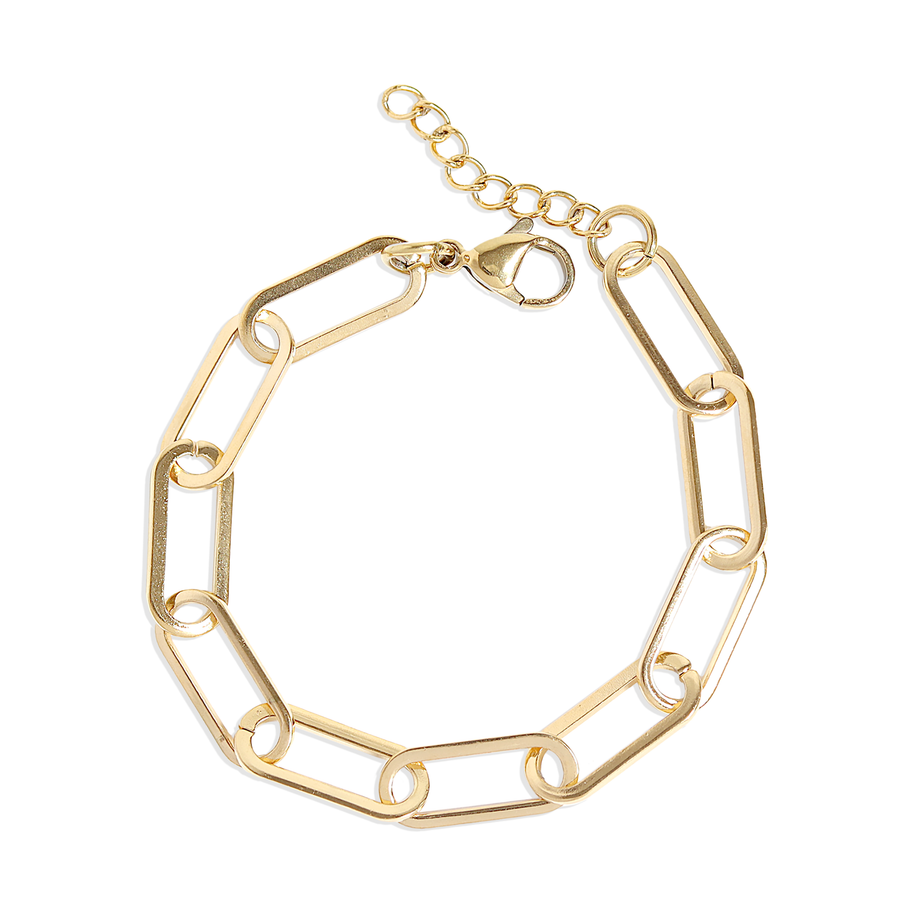 Gold or Silver Stainless Steel Paperclip Chain Bracelet + Extension: Gold  or Silver  6.5mm