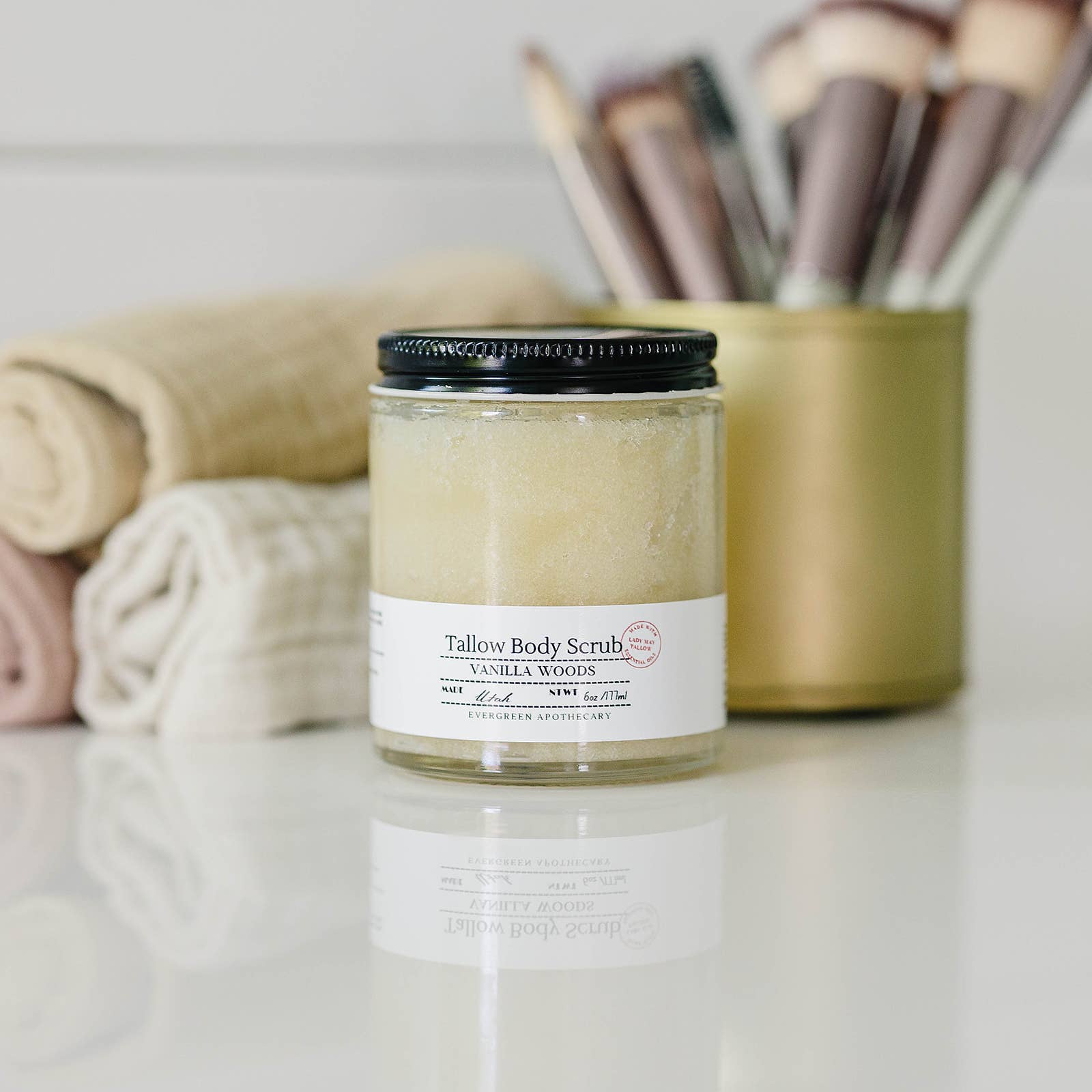 Tallow Sugar Scrub, made with Lady May Tallow, 6oz: Vanilla Woods