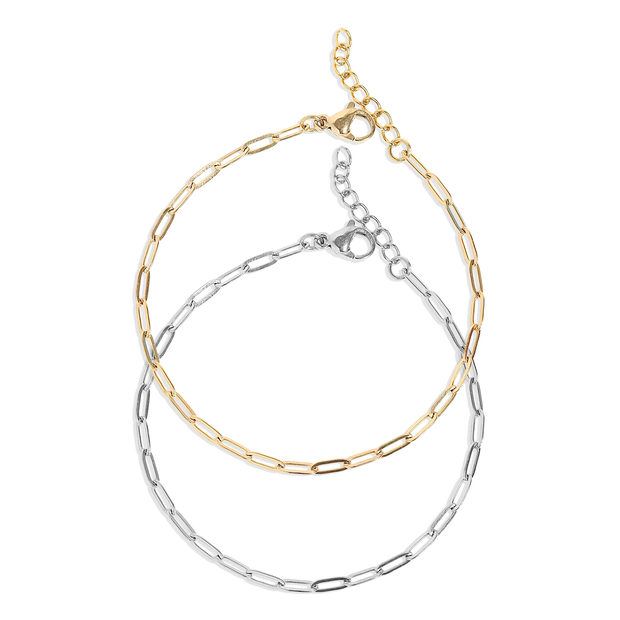 Gold or Silver Stainless Steel Paperclip Chain Bracelet + Extension: Stainless / 2.5mm