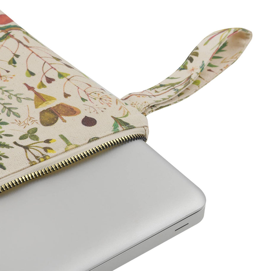 Canvas Flat Pouch/Laptop Sleeve - Greens and Flowers