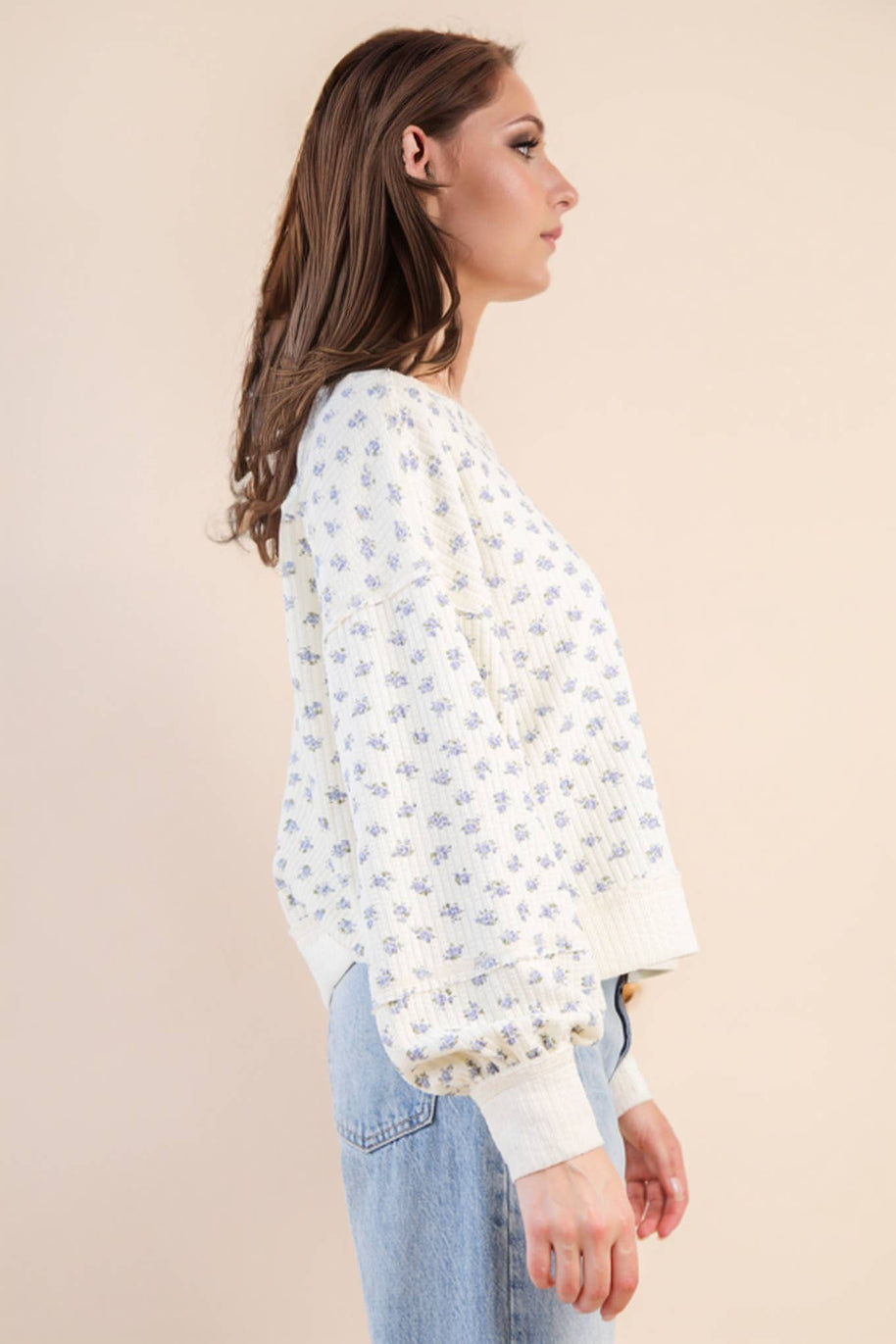 Flora-Oversized Floral Printed Casual Knit Top