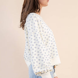 Flora-Oversized Floral Printed Casual Knit Top