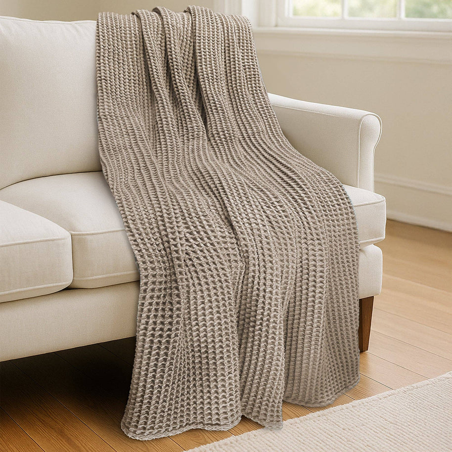 Waffle Blanket Throw: Off-White or Taupe