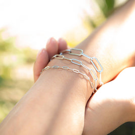 Gold or Silver Stainless Steel Paperclip Chain Bracelet + Extension: Stainless / 2.5mm