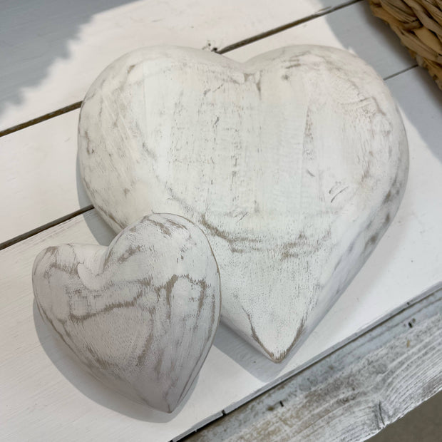 Distressed White Washed Mango Wood Heart 4"
