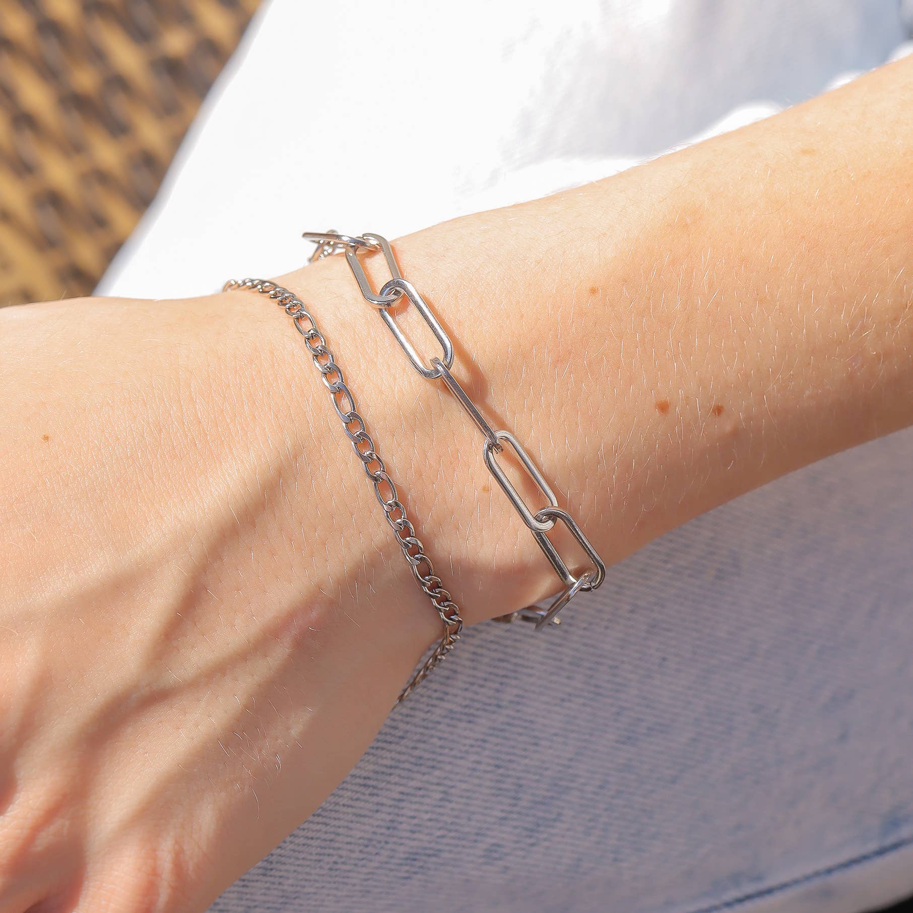 Gold or Silver Stainless Steel Paperclip Chain Bracelet + Extension: Gold  or Silver  6.5mm