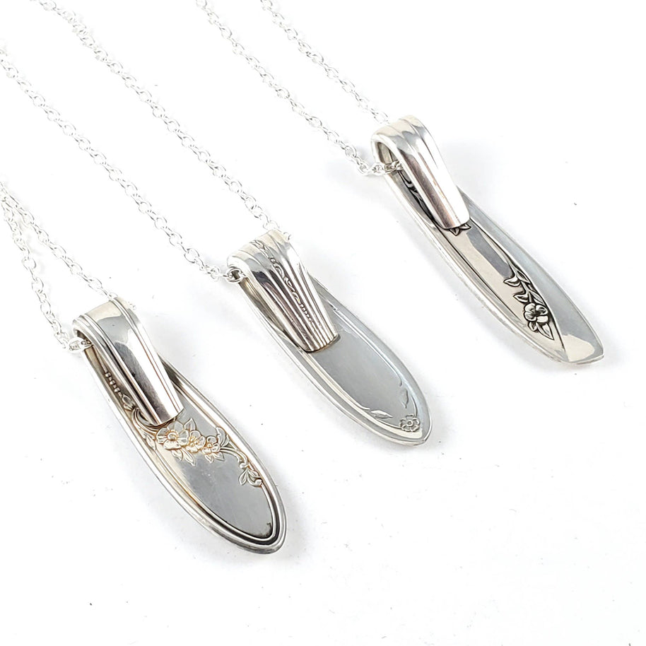 Vertical Silverplate Spoon Necklace-Random Patterns