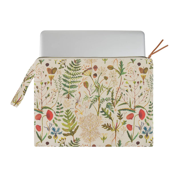 Canvas Flat Pouch/Laptop Sleeve - Greens and Flowers