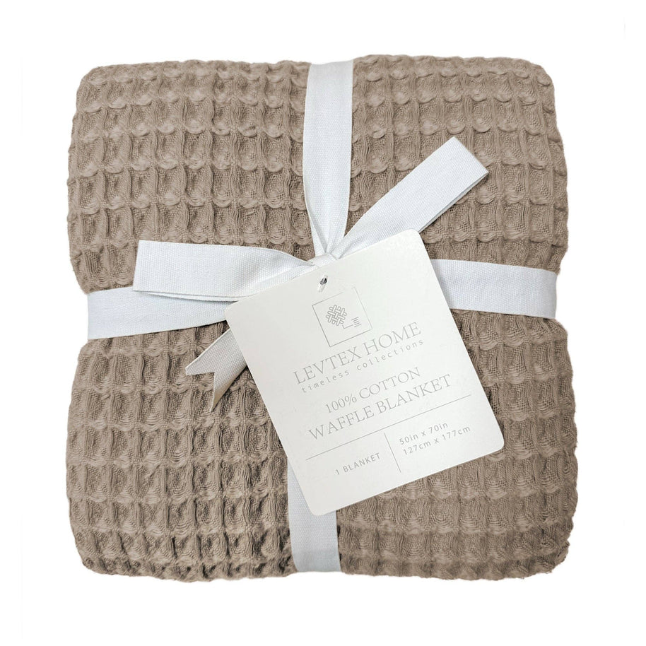 Waffle Blanket Throw: Off-White or Taupe