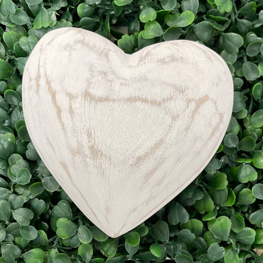 Distressed White Washed Mango Wood Heart 4