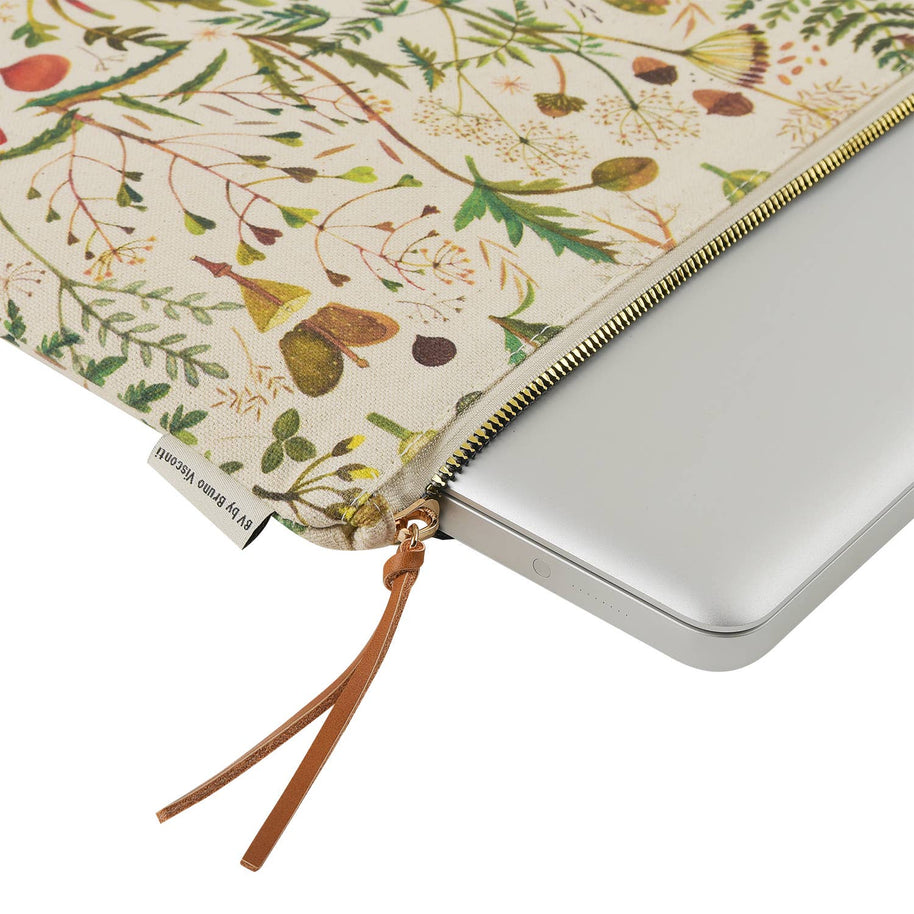 Canvas Flat Pouch/Laptop Sleeve - Greens and Flowers