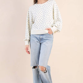 Flora-Oversized Floral Printed Casual Knit Top