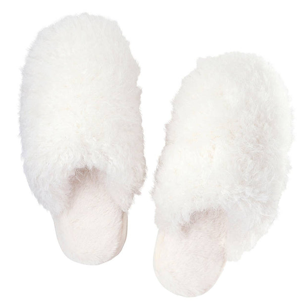 Plush Mohair Slippers - Ivory