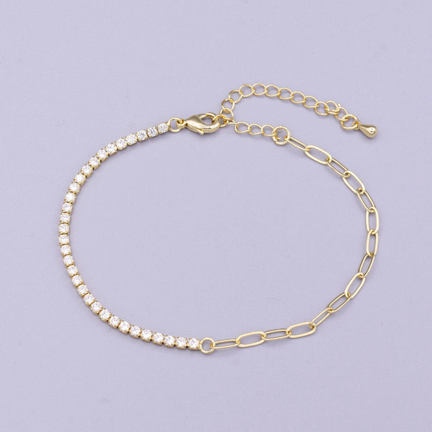 7" Gold Filled 2mm Half Tennis Half Paperclip Chain Bracelet