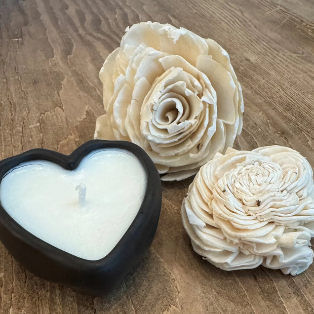 Handcrafted Jesmonite Small Candle in a heart shaped vessel Linen or Graphite