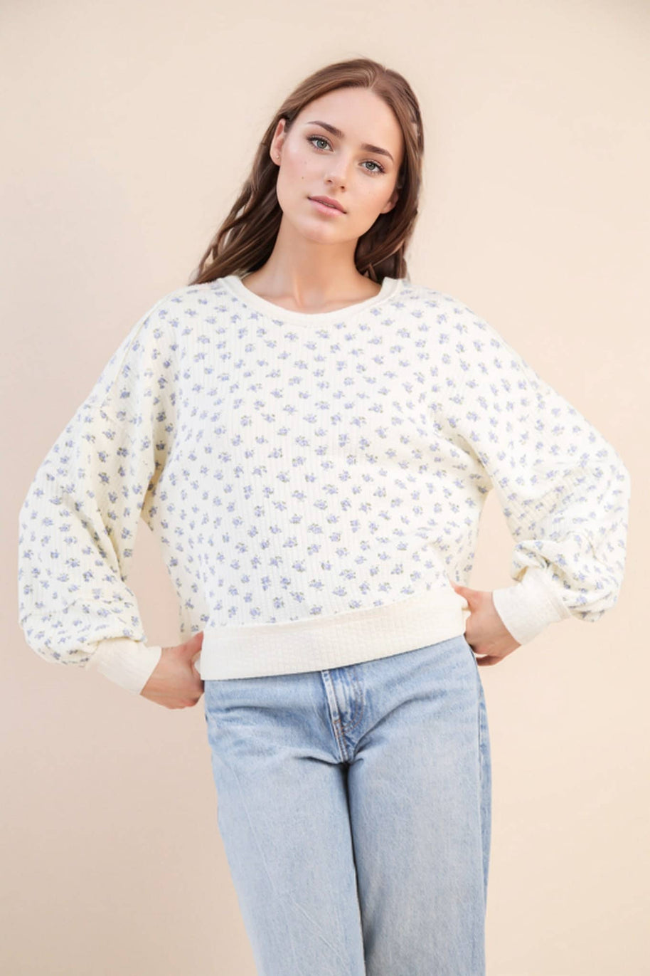 Flora-Oversized Floral Printed Casual Knit Top