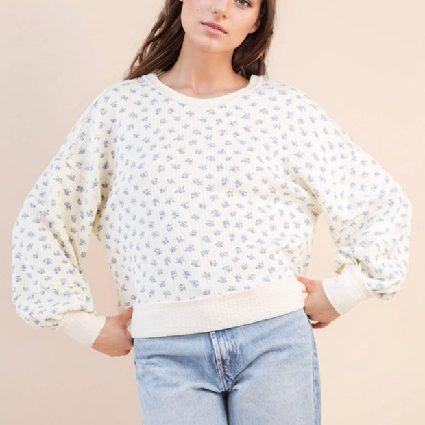 Flora-Oversized Floral Printed Casual Knit Top