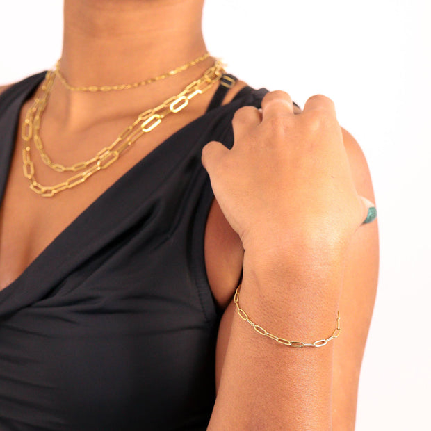 Gold or Silver Stainless Steel Paperclip Chain Bracelet + Extension: Stainless / 2.5mm