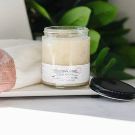 Tallow Sugar Scrub, made with Lady May Tallow, 6oz: Vanilla Woods