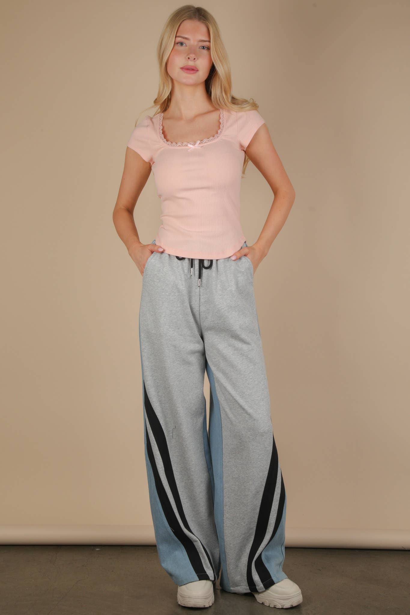 Lola Lace & Bow Trim Ribbed Knit Top