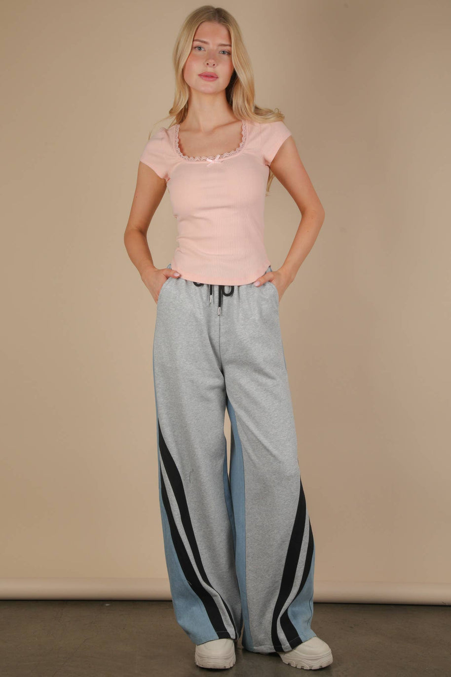 Lola Lace & Bow Trim Ribbed Knit Top