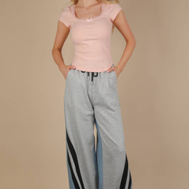 Lola Lace & Bow Trim Ribbed Knit Top